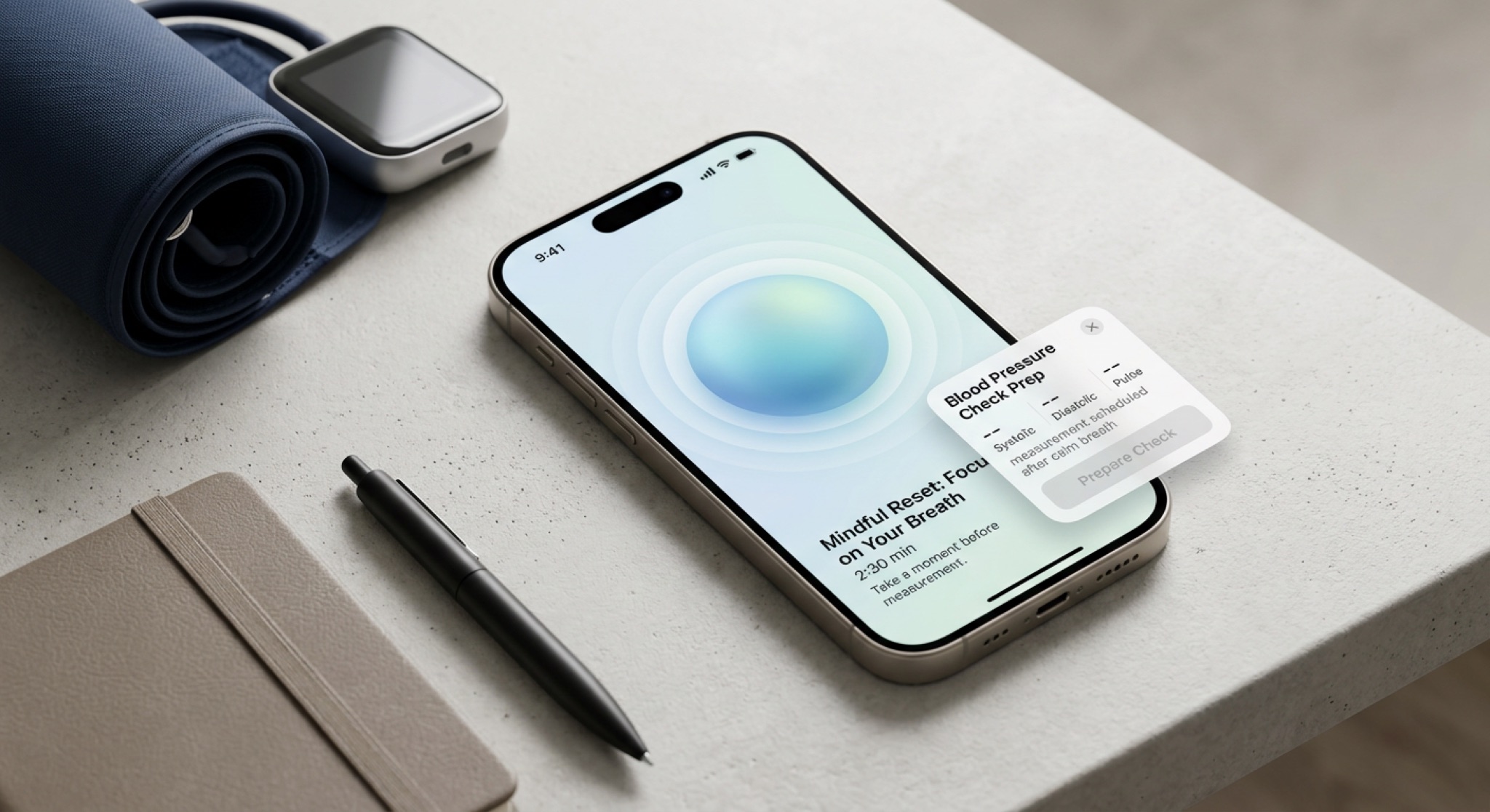 Guided breathing session before blood pressure check